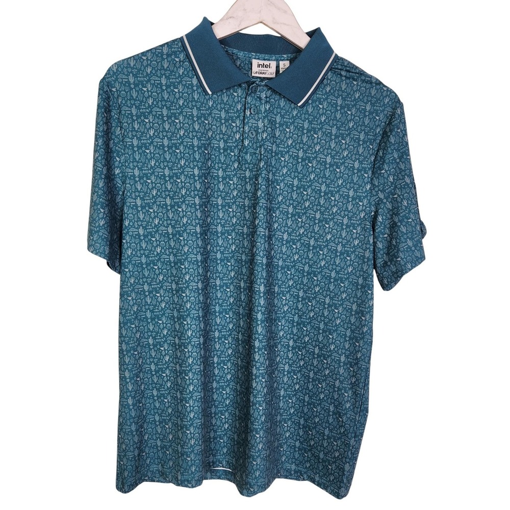 FORAY GOLF Polo Shirt Small Blue Intel Desert Cactus‎ Graphic Performance Top